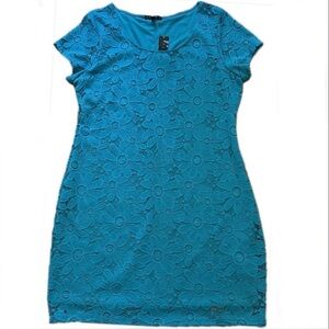 Tiana B. Teal Floral Lace Sheath Dress